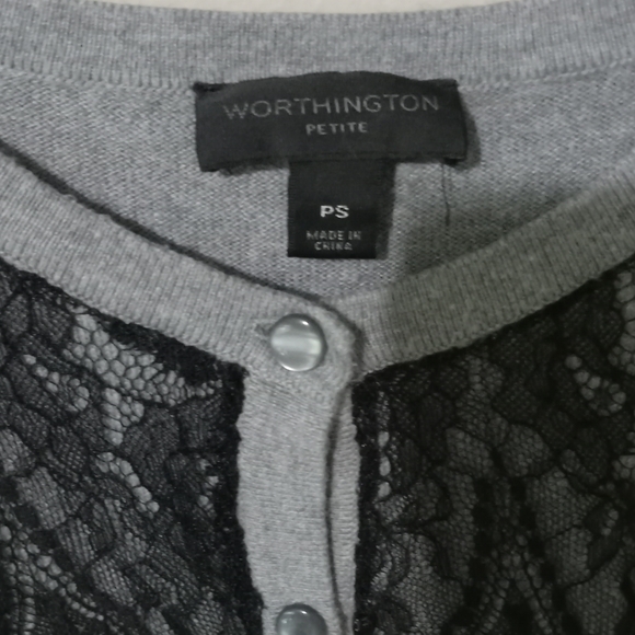 Worthington petite super cute Gray/Black button up sweater. - Picture 9 of 11